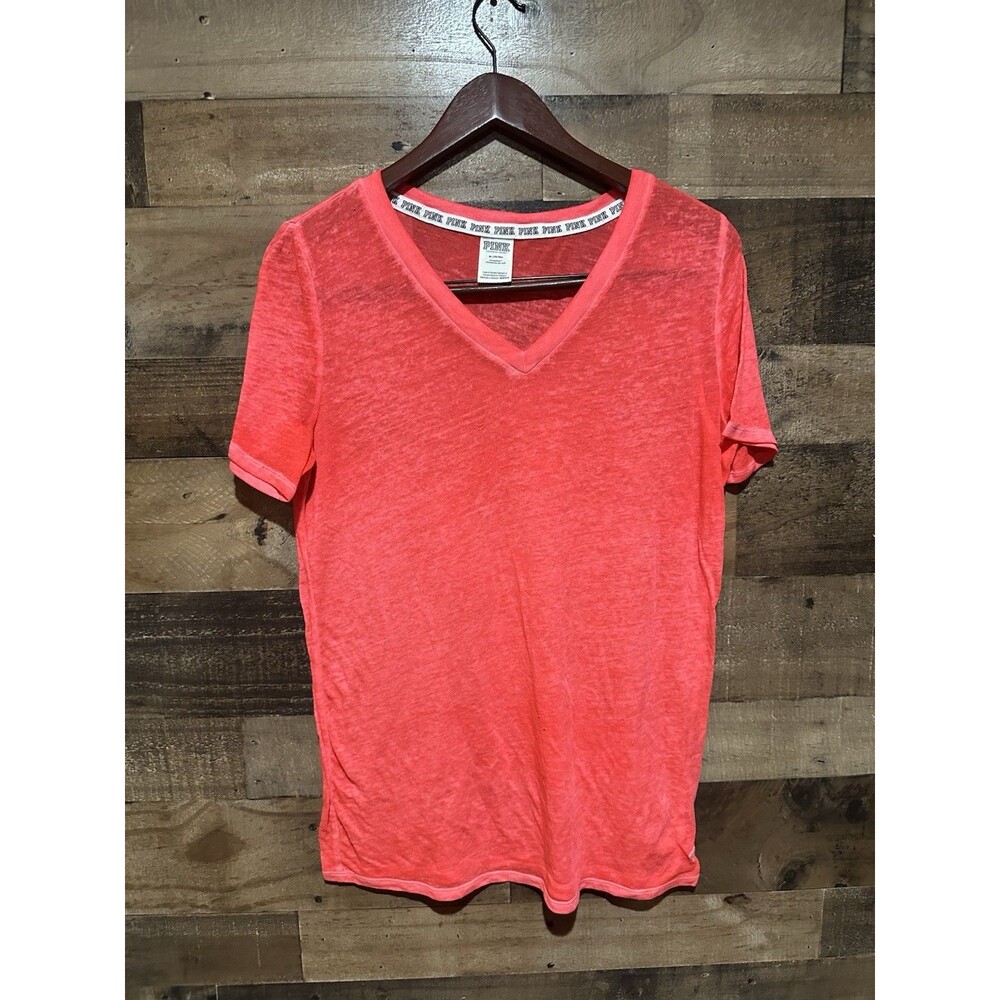 PINK VS Women Pink Burnout top Short Sleeve V Medium